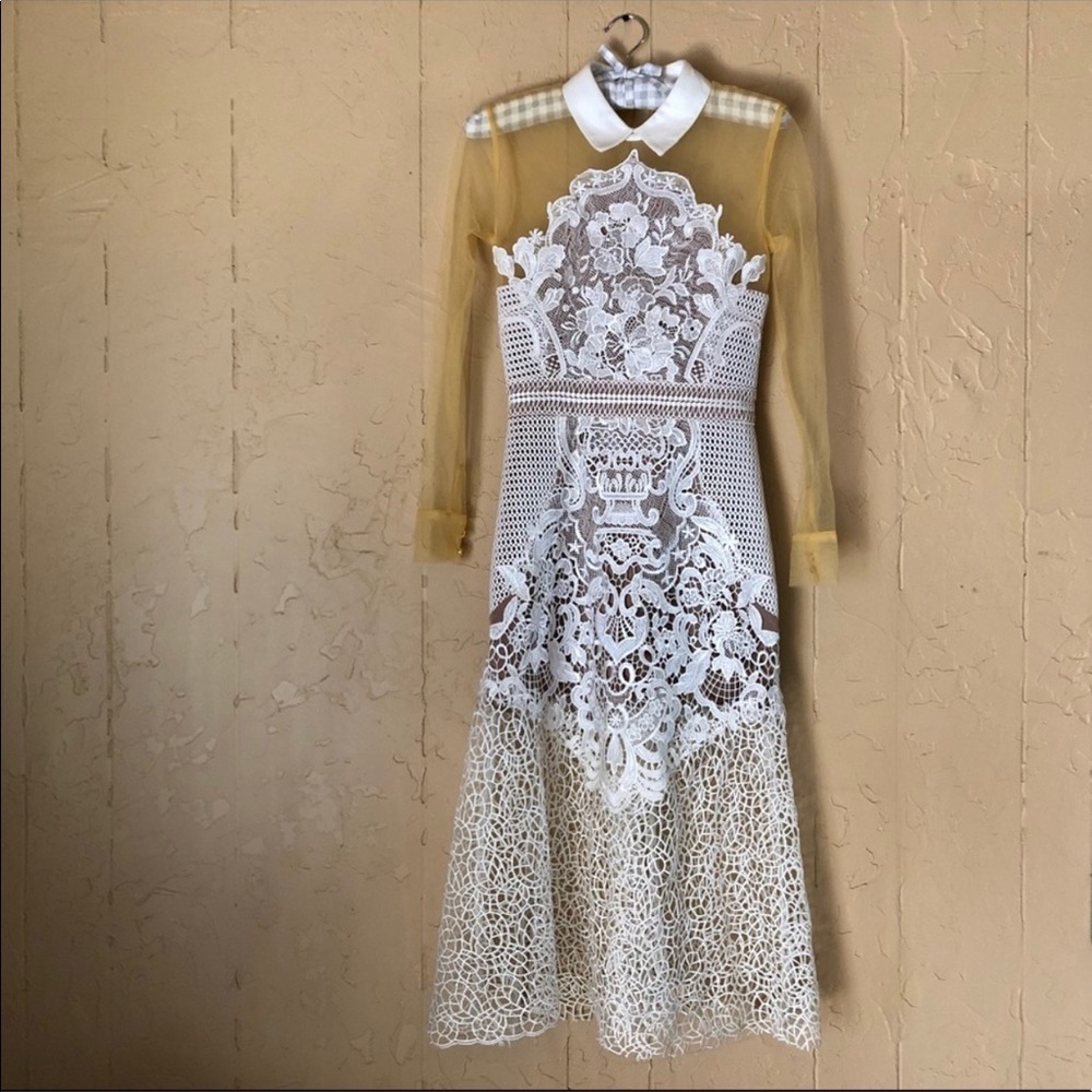 White Lace Mix Shirt Dress